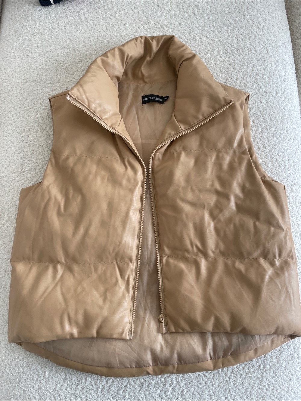 PrettyLittleThing Tan Faux Leather Puffer Gilet